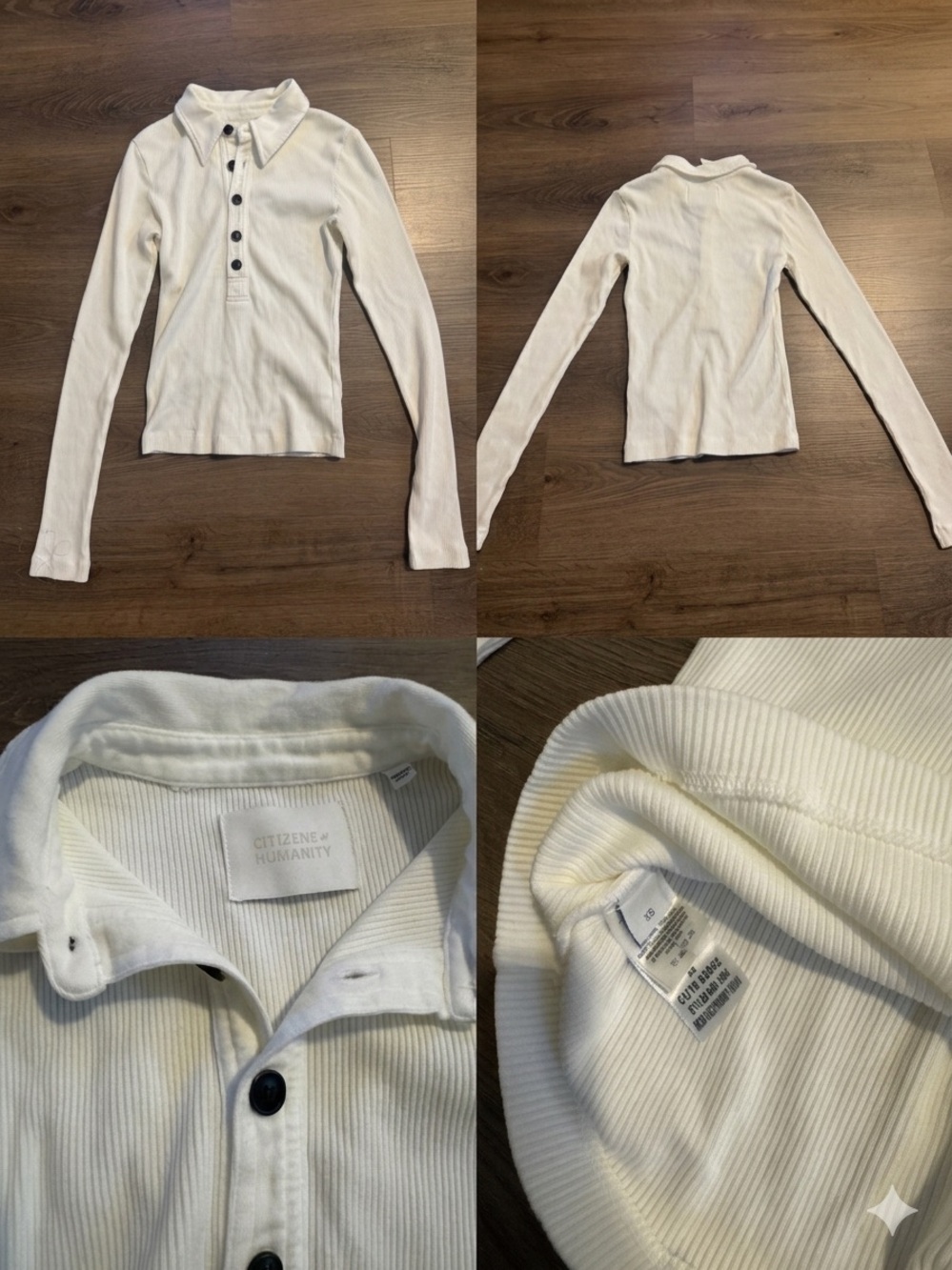 Citizens Of Humanity Cream Ribbed Button Polo Turtleneck Sweater
